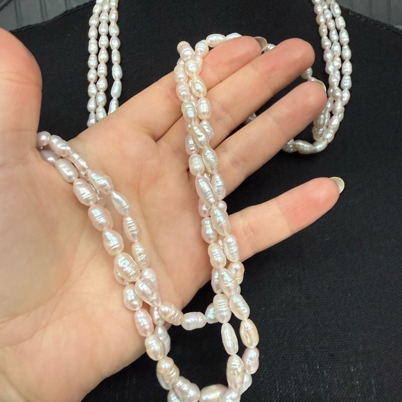 Three-Strand Hand-Knotted Freshwater Pearl Triple-Strand Necklace 35” - Picture 8 of 12